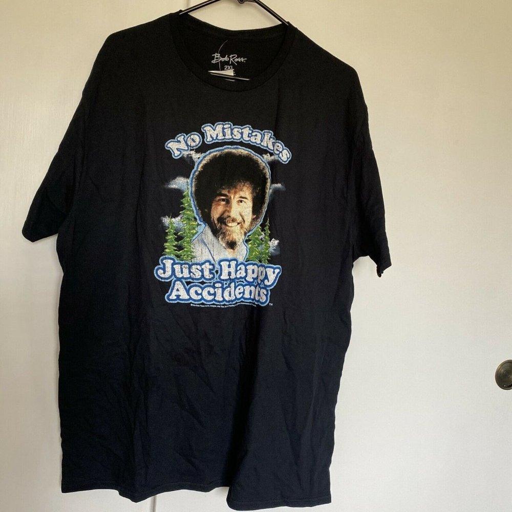 NWT Bob Ross No Mistakes Just Happy Accidents Vintage Retro T-Shirt Black 2XL #7